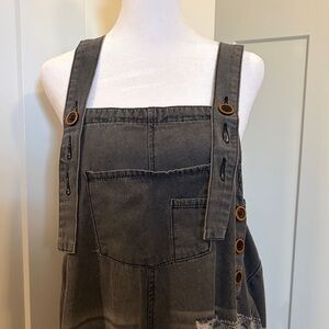 Boho Easel Womens Stylish Gray White Wide Leg Overalls Size S Boho Distressed